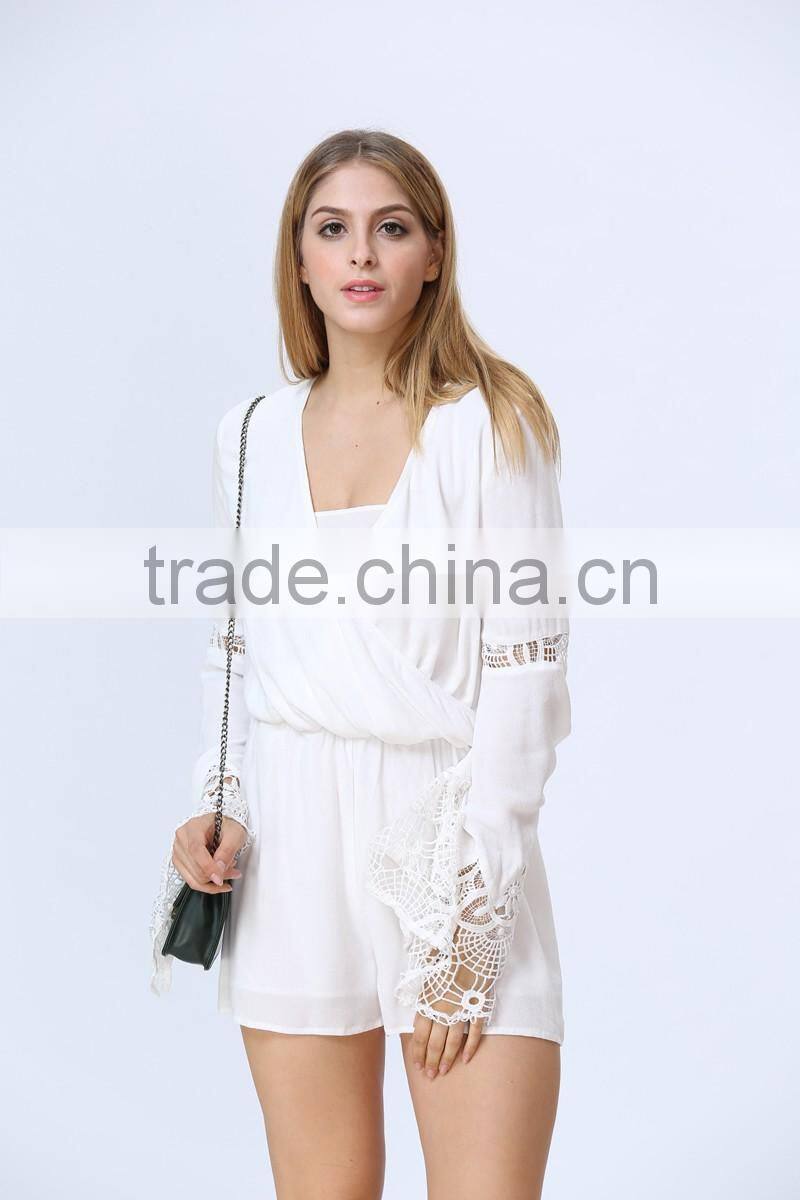 Casual wrap crochet flare sleeves white colour Playsuit