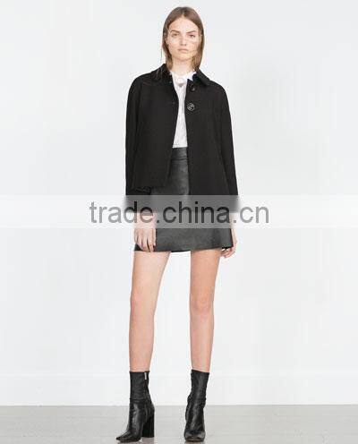 2015high quality fashionable black winner women's cloak coat