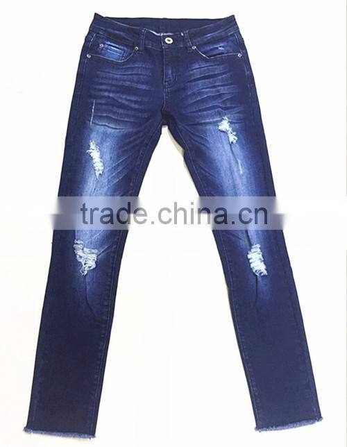 lady's ripped five pockets denim pants