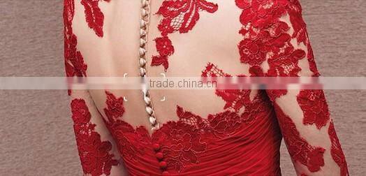 sexy deep v neck hollow lace evening red long sleeve prom dress
