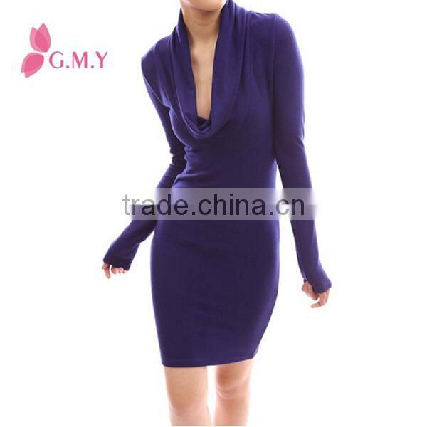 2016 Sexy Drape Cowl Neck Long Sleeve Party Knit Dress, Bodycon Evening Dresses