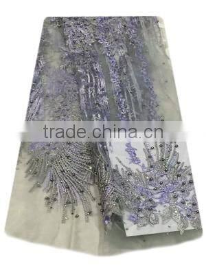 Shanghai bestway fashionable shiny textile material fabric French lace fabric Nice Tulle lace with Sequins and beads FL1395