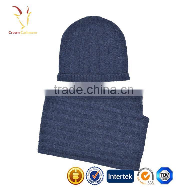 Warm Merino Wool Hat Scarf Attached,Cable Knit Wholesale Hat and Scarf set