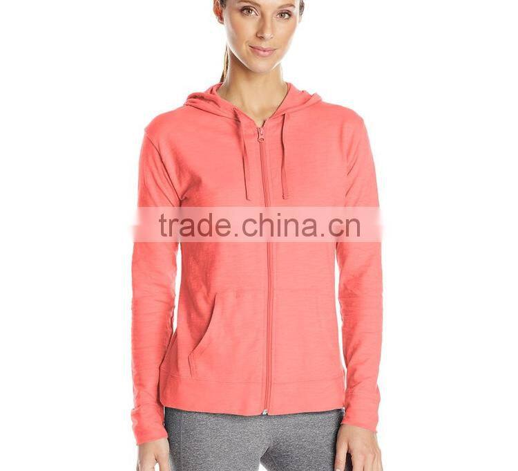 china promotional custom supreme quality polyester / cotton zipper long sleeve plain sport hoodie for women