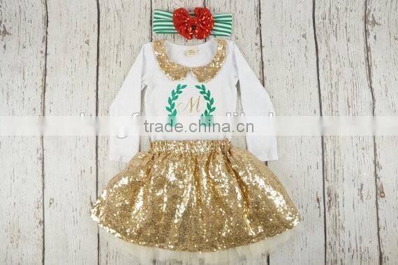 Baby Girls Christmas Outfits Stana Baby Toddlers Sequins Collar Tops And Skirt Sets Infant Girls Personalized Outfit