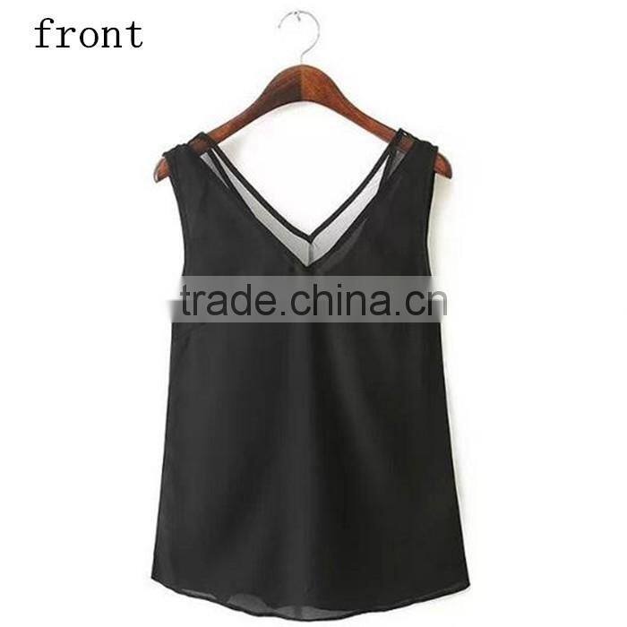 2016 Summer Style Hollow Out Sleeveless Design Tank Top for Women Chiffon Tank Tops