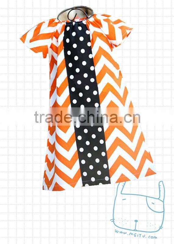 baby girl summer dress boutique girls chevron dress cotton plain dress with polka dot knee-length full skirt