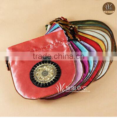 Light purple Sun flower Silk Brocade drawstring satin Pouch Gift pouch CH118