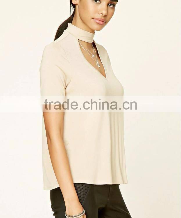 hollow out casual linen plain tops