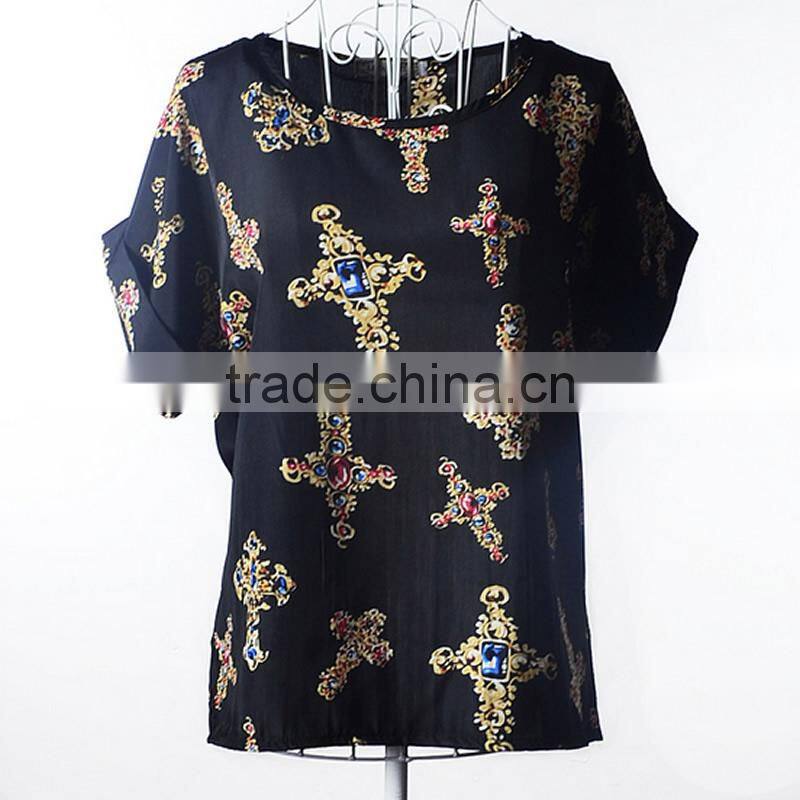 2017 new design ladies print chiffon style blouse