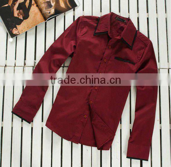 2016 mens new fashion double collar cuff and pocket piping fitted casual shirt