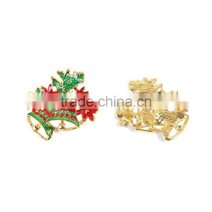 Pin Brooches Christmas Jingle Bell Gold Plated Red & Green Enamel Brooch Wholesale