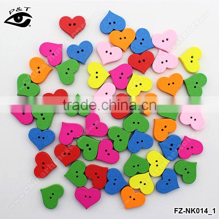 15x20mm Colorful pur color Heart Shaped Wood Buttons For Decoration DIY Craft