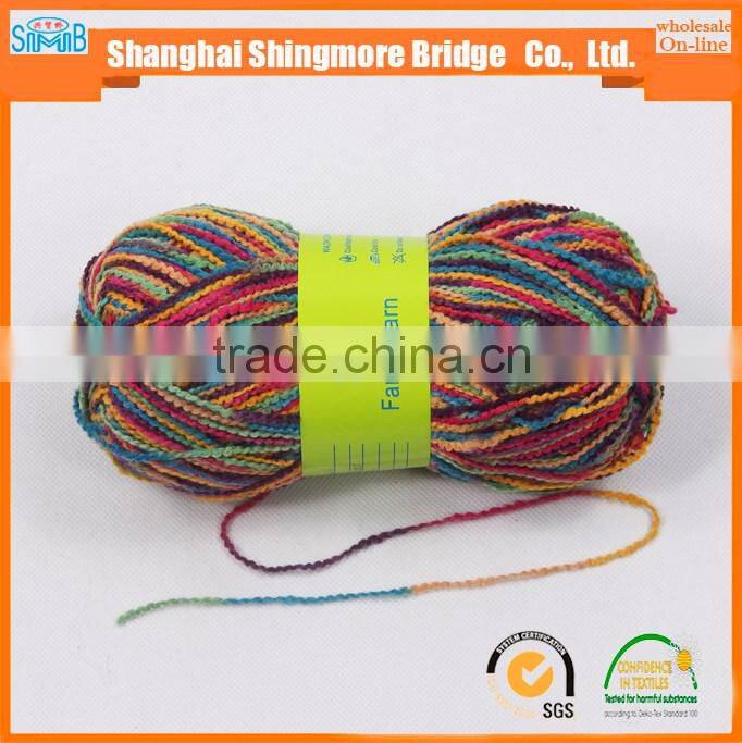 Online shopping knitted yarn china supplier cheapest price wholesale dyed spun polyester ripple yarn hand knitting scarf yarn