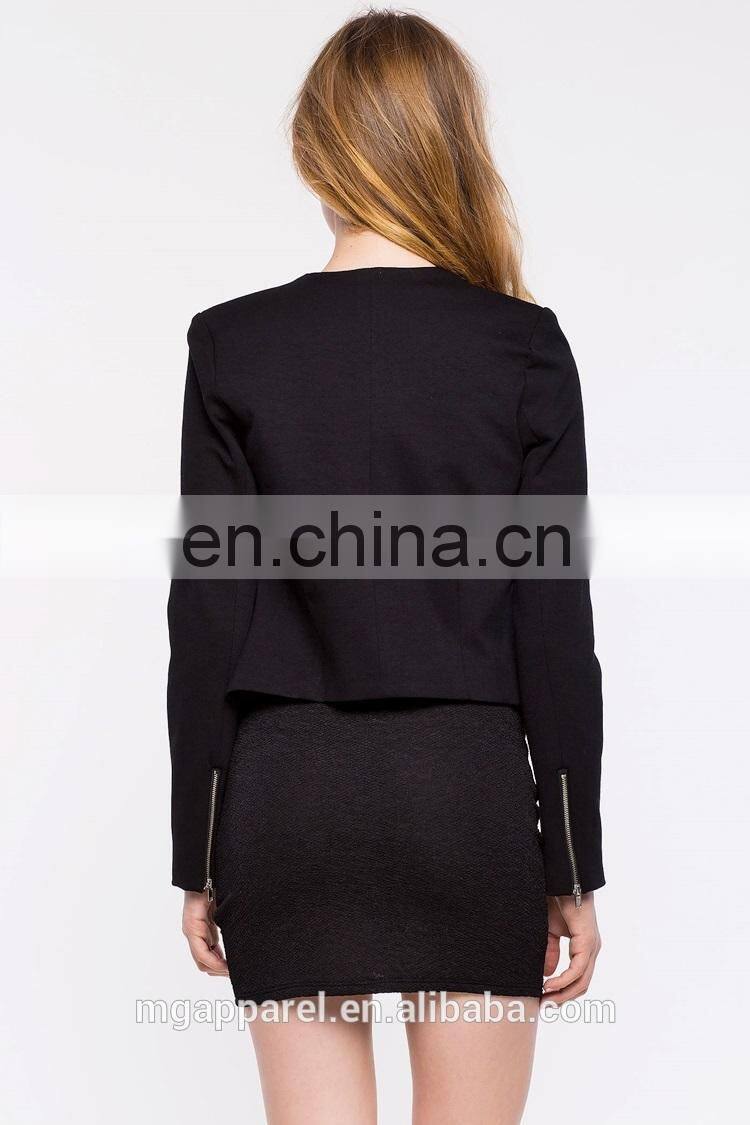 fashion new style ladies formal blazer long slim sleeve open front black women blazer jacket