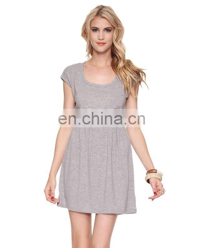 CHEFON Soft cap sleeve shirring empire waistband heathered knit women summer dress model