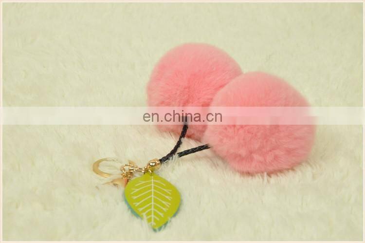 2016 Beautiful and Softly Cherry Accessory Genuine Rabbit Pompom Keychain Fur Ball