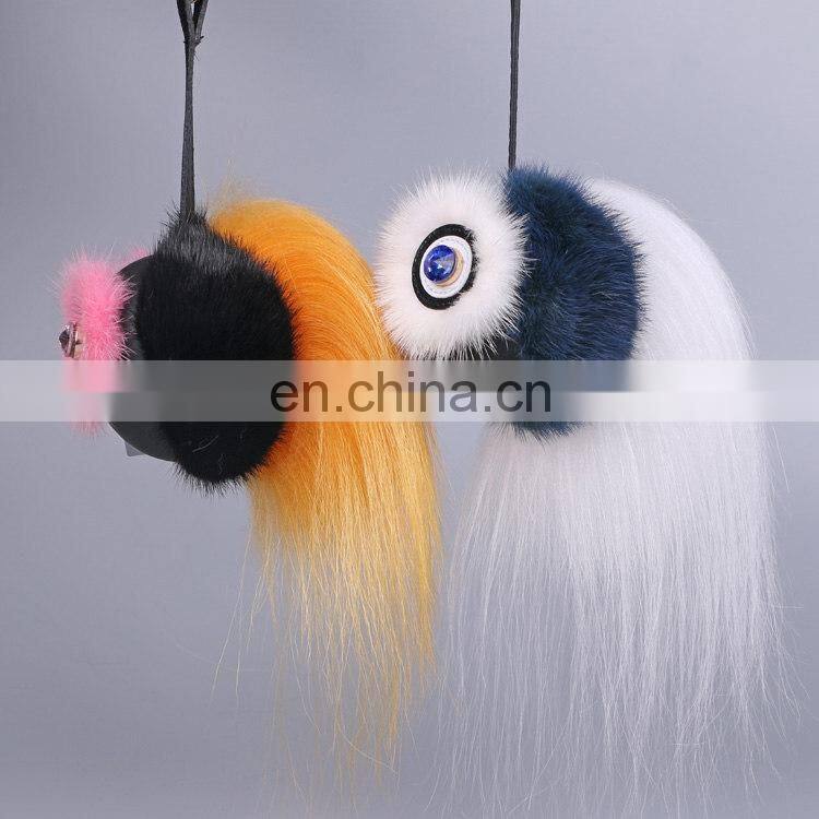 Fashionable High Quality Bag Charm Owl Keychains Luxury Car Keychains Pendant of Mink Fur