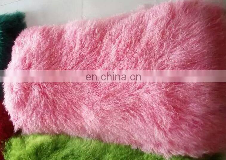 Factory wholesale long hair tanned real mongolian tibetan lamb fur plate