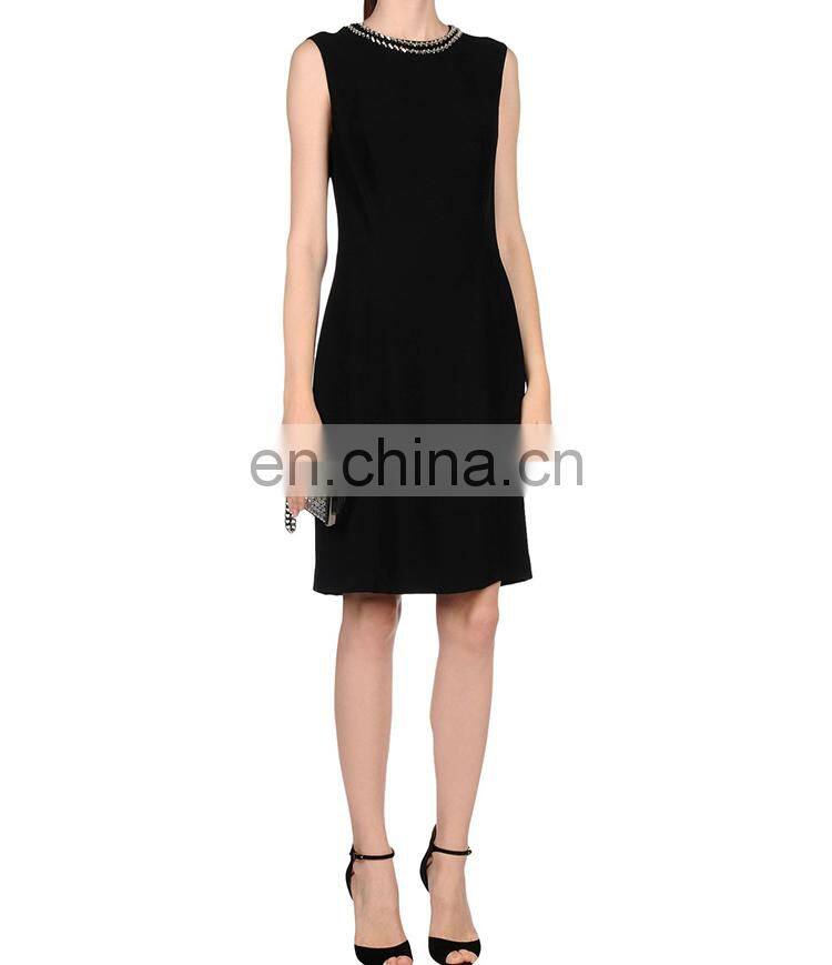 OEM high quality sleeveless bodycon knee length solid night club dresses beaded evening dress