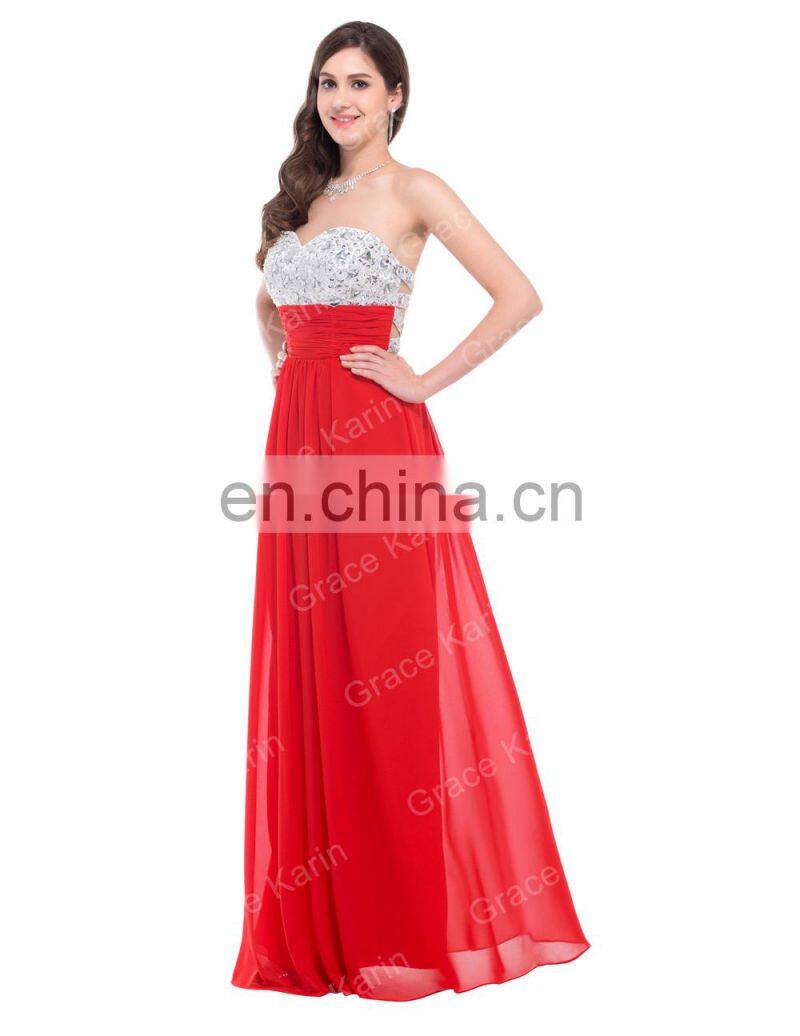 Grace Karin New Fashion Sexy Ladies Long Rhinestone Beaded Evening Dress CL3424-3#