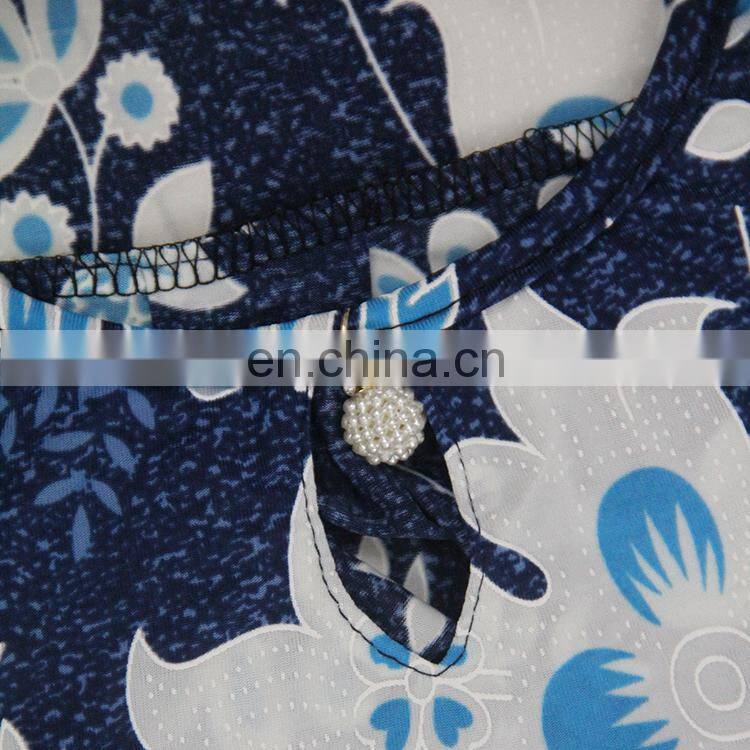 Wholesale girl fashion beautiful flower printed sleeveless lady summer dresses for mid aged women