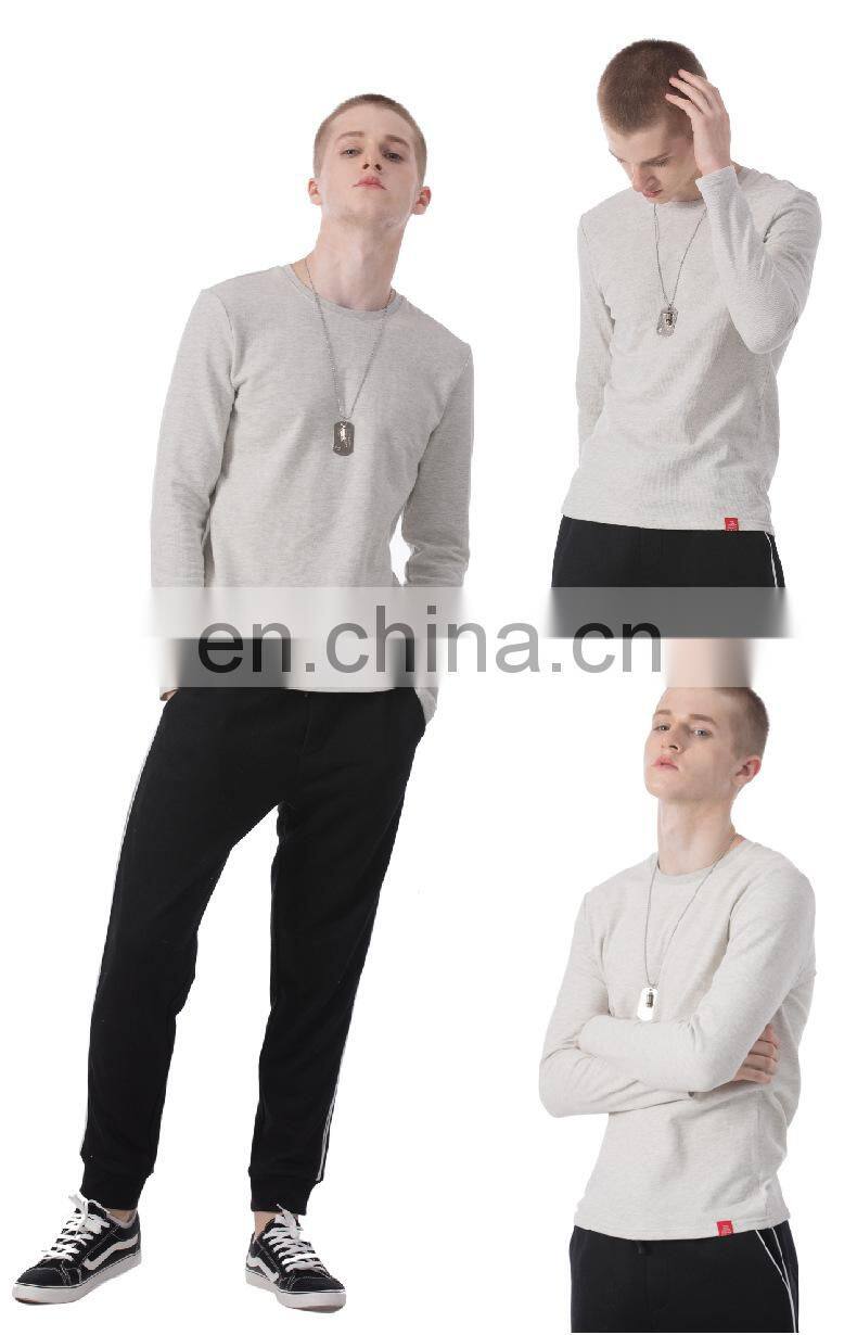 Custom blank 100 soft cotton long sleeve Casual Blank Mens crew neck t-shirt