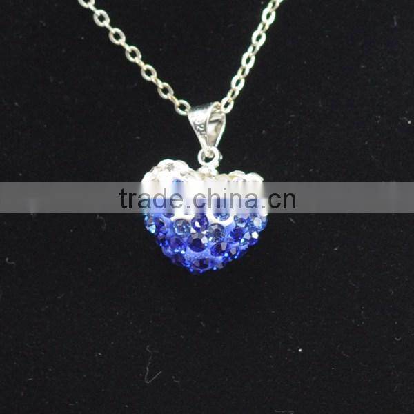Wholesale Heart Shape New Arrival Double Colors White and Purple Crystal Clay Shamballa With Silver Chains Necklace