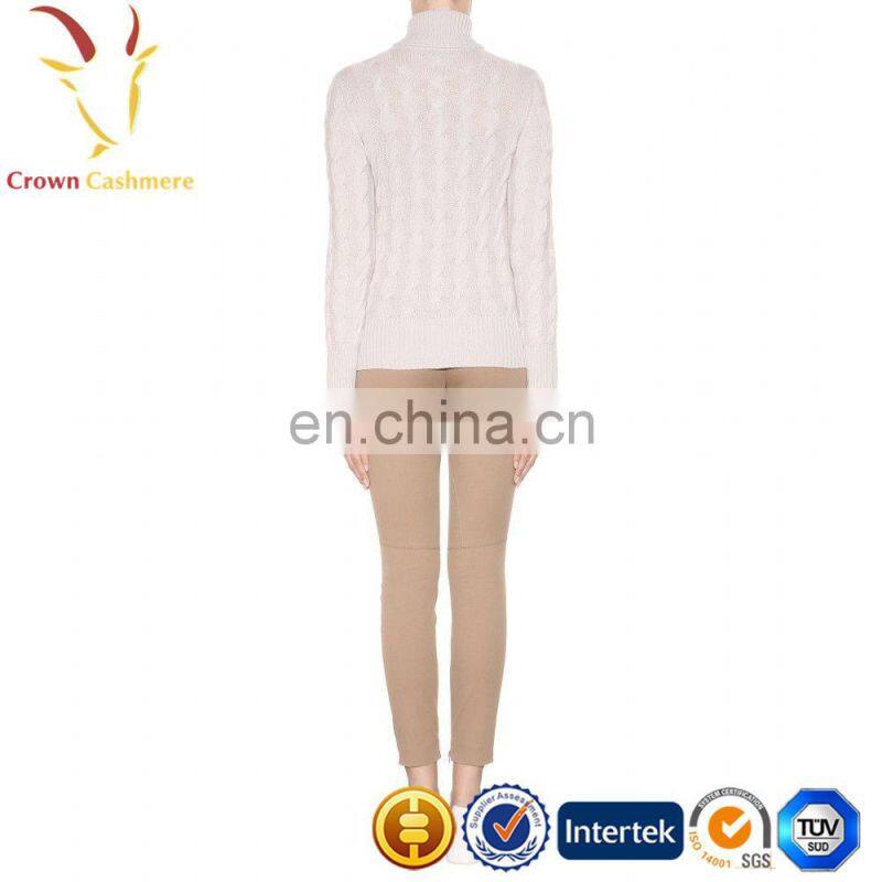 Women turtleneck cable knit cashmere pullover sweater