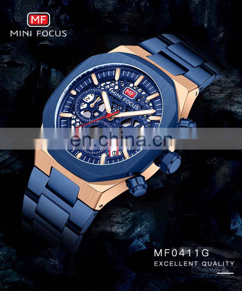 MINI FOCUS 0411G Mens Quartz Watches Stainless Steel Waterproof fashion luxury watches custom logo