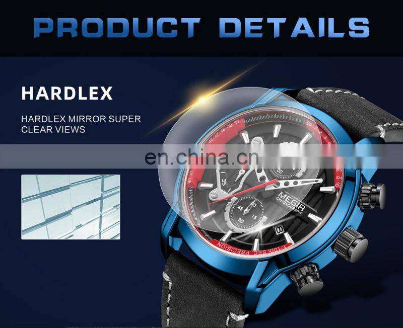 Megir 2104G Brands Quartz Watches for Mens Waterproof Clock Luxury Leather Wrist Watches Men