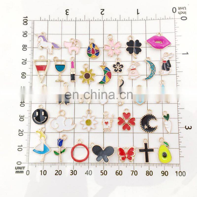 150pcs unicorn Charms Random Mixed Fruit Animal Flowers Alloy Pendants Earrings Jewelry Making Accessory