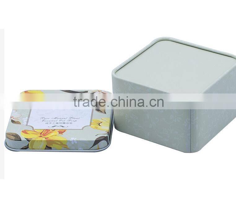 small square cosmetic package metal soap tin box