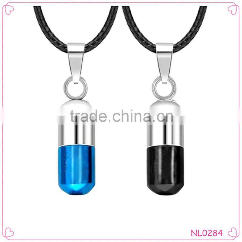 2015 New Design Fashion Pill Pendant Necklace Leather Chain Men Necklace