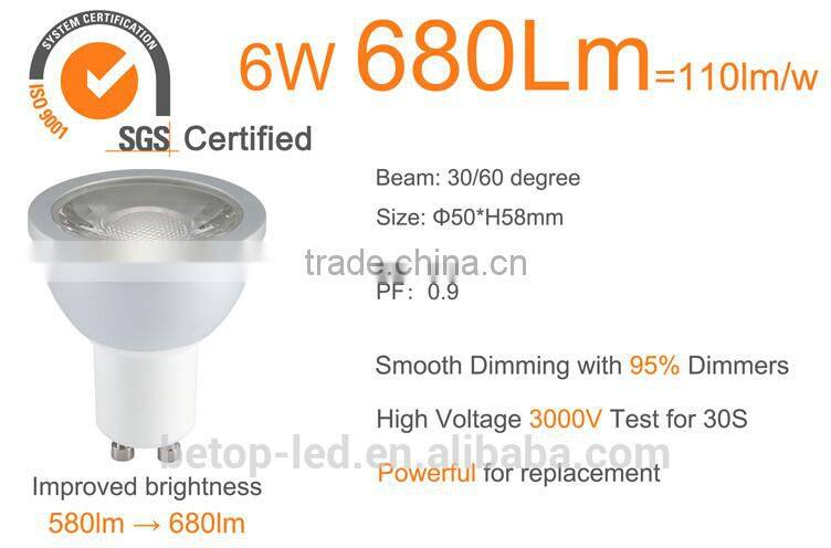 6W gu10 cob led spotlight 680LM led spotlight gu10 80CRI led led spotlight