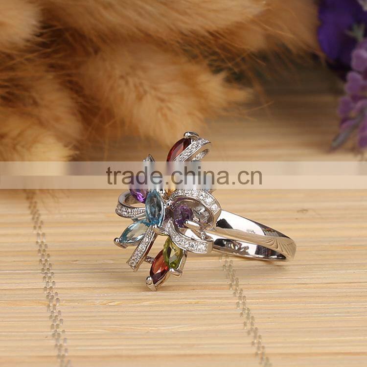 stock Classical 925 Sterling Silver Promotional Ring with mix natural stone
