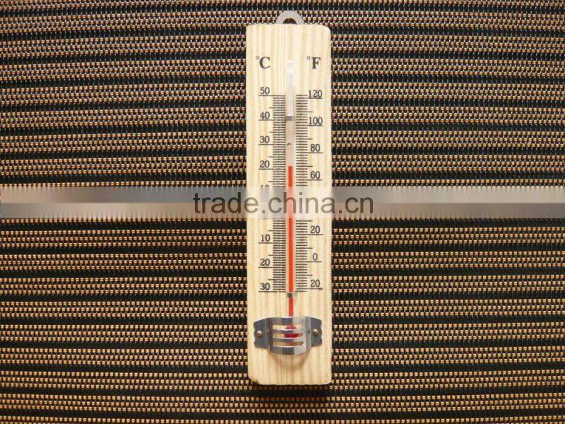 household indoor wooden thermometer double scale C / F high quality and eco-friendly red kerosene filled black printed w/ hook