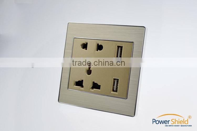 International Universal /Middle East Double USB Wall Socket 250V 16A Brush Finishing Charging for iPhone 6s