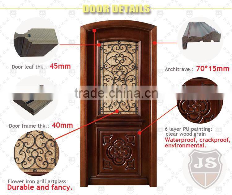 rural flower carving solid birch wood glass door designs for interior