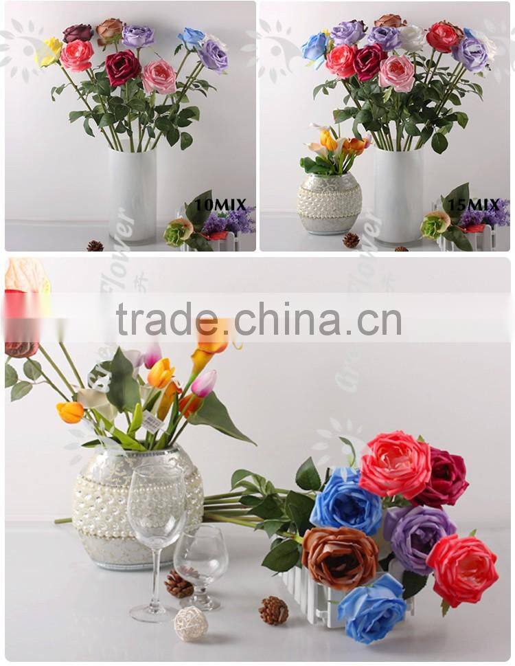 2016 Wholesale Multicolor Latex PU Artificial Flowers Diamond Rose Real Touch Bouquet Wedding Bridal Decor Display Flower