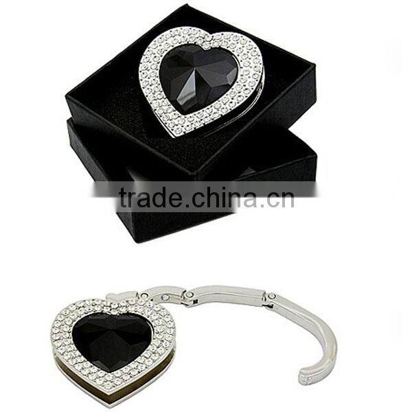 Foldable Heart Shape Paved Pink Crystal Purse Hanger Bag Hanger Purse Holder