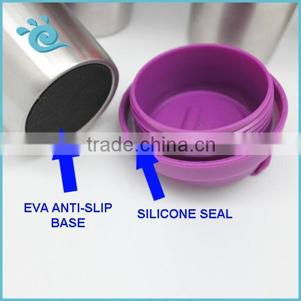 Good Quality 450ML Double Wall Stainless Isolated Coffee Mug with Anti-Slip Sleeve and Slant Lid