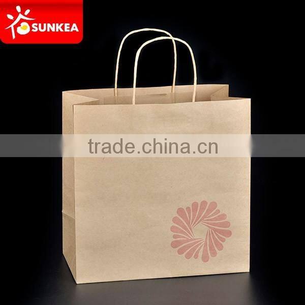 Flat bottom kraft paper grocery bag with handle