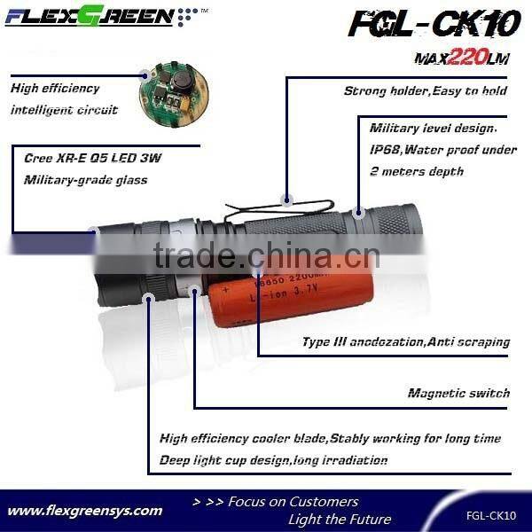 magnetic switch rechargeable 18650 battery CreeQ5 LED tactical flashlight