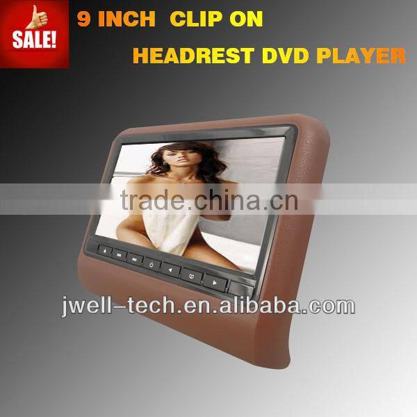 9 inch active car headrest monitor, headrest dvd, headrest dvd player, dvd player with speaker,IR,FM,USB,SD,32 and 8 bit Game