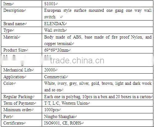 European Style Surface Mounted Single on-off Switch (S1001)