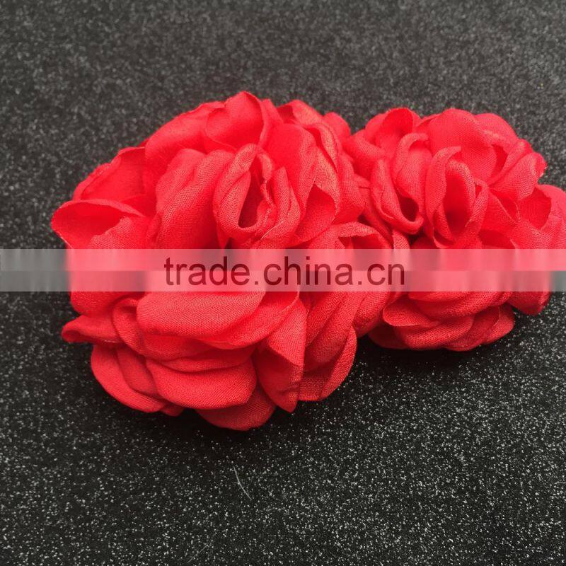 Hot Red Burnt Fabirc Satin Flowers For Clothing,Two Flower Rose For Headband
