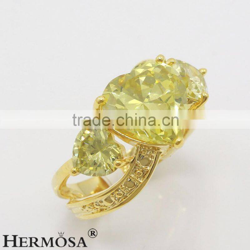 Three Love Heart Dazzling Citrine Topaz 18K GOLD PLATED Wedding Bridal Ring Size 8.5 G16 Free Shipping