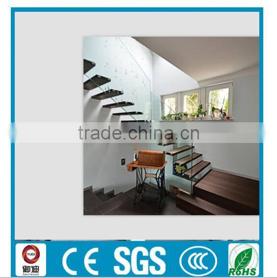 YUDI customized frameless glass solid wooden straight floating stairs manufacture