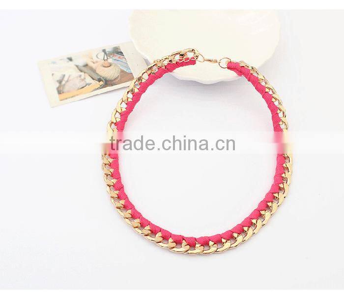 Hot sale fashion jewelry golden alloy rope braided metal necklace